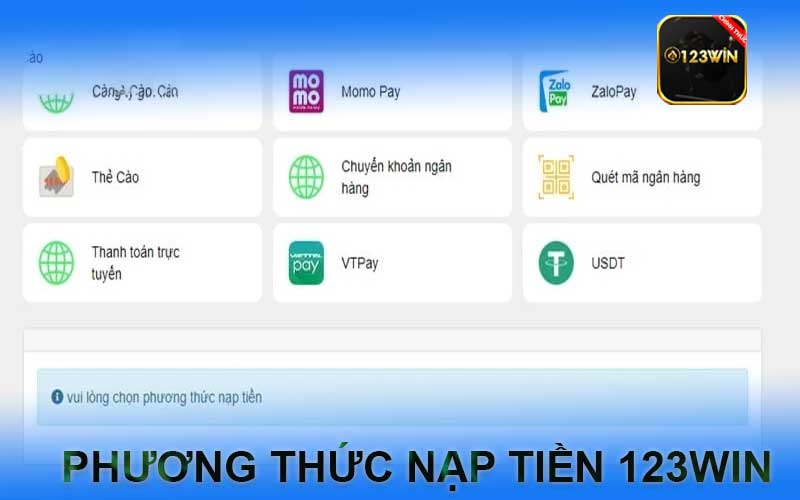 phương thức nạp tiền 123win