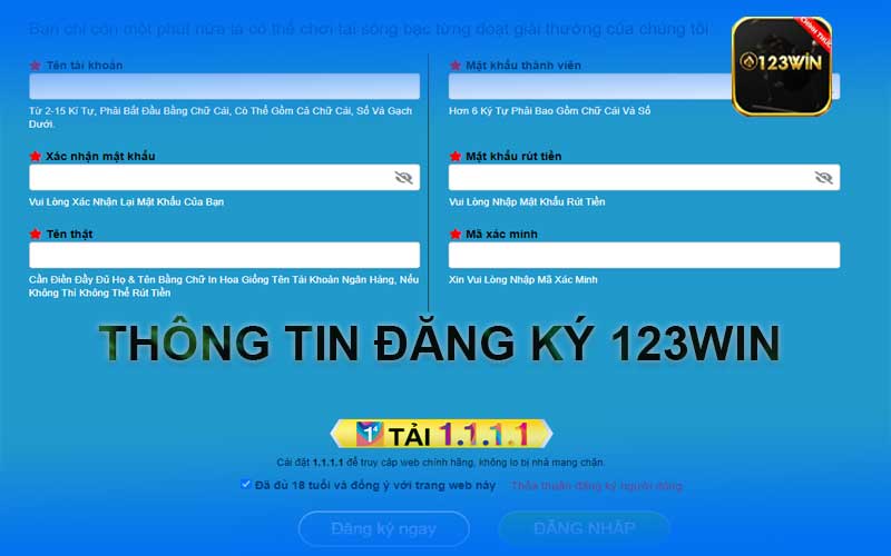 thông tin đăng ký 123Win